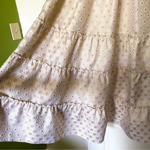 Hill House Dress Ellie Nap Sleeveless Ruffle Midi Bridal Gold Jacquard M NWT - Picture 3 of 7